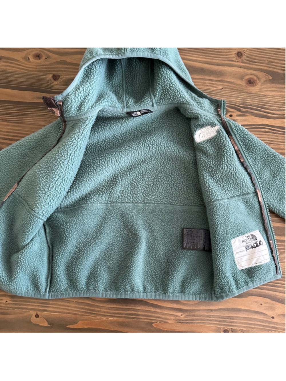 The North Face Boys Fleece Jacket 4T Green Camo Hooded Full Zip - Picture 4 of 10